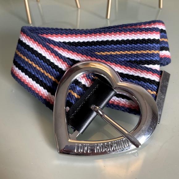 Love Moschino Striped Fabric Belt with Heart Logo Buckle - Picture 3 of 7